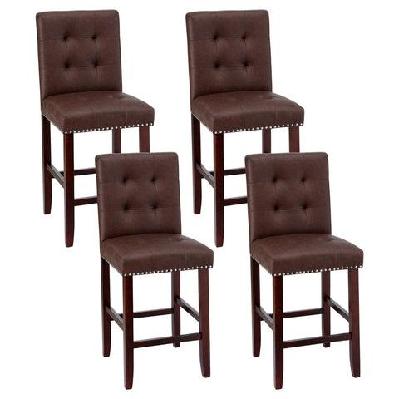 4x bar stools kitchen dining chairs counter pu leather wooden ada brown