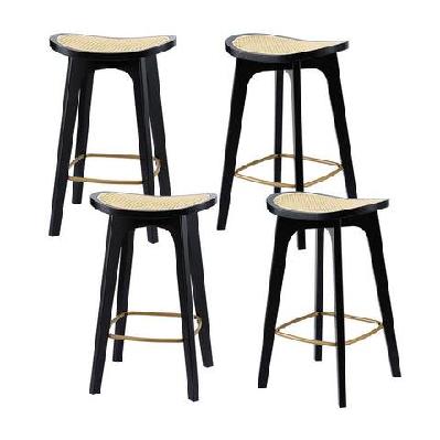 4x bar stools rattan counter kitchen dinning chair bamboo saddle black