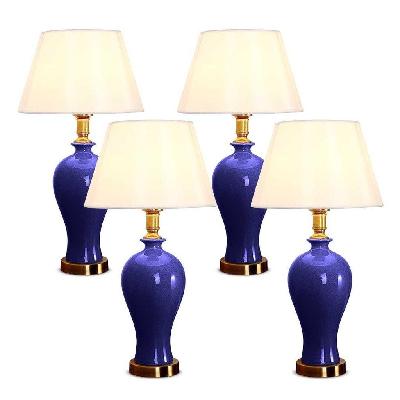 4x blue ceramic oval table lamp with gold metal base