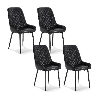4x dining chairs retro pu leather kitchen lounge cafe accent chair black
