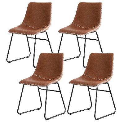 4x dining chairs retro pu leather kitchen lounge cafe accent chair brown