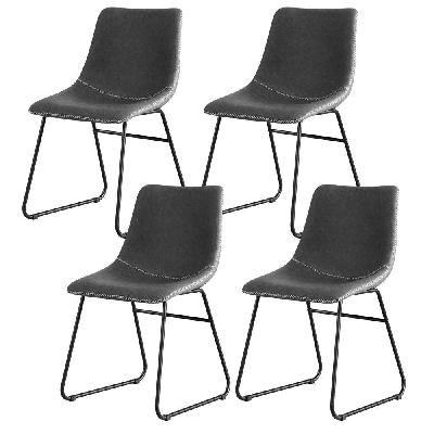 4x dining chairs retro pu leather kitchen lounge cafe accent chair grey