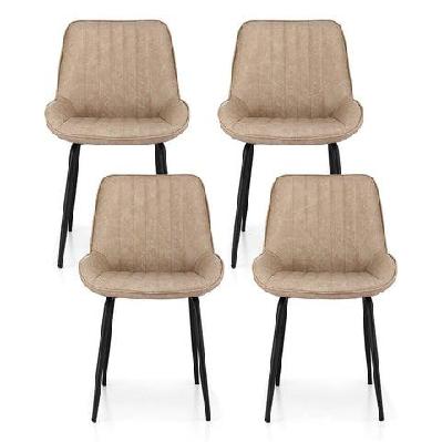 4x dining chairs retro pu leather kitchen lounge cafe accent chair khaki