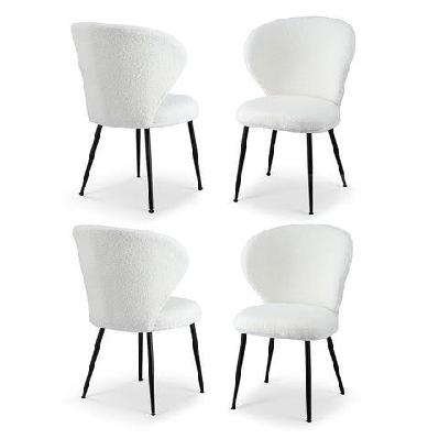 4x dining chairs sherpa boucle wing back white