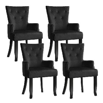 4x dining chairs velvet french provincial armchair black