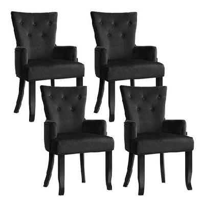 4x dining chairs velvet french provincial armchair black