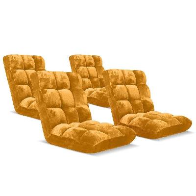 4x floor recliner folding lounge sofa futon couch folding chair cushion apricot