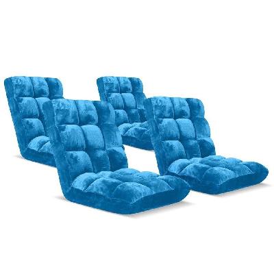 4x floor recliner folding lounge sofa futon couch folding chair cushion blue