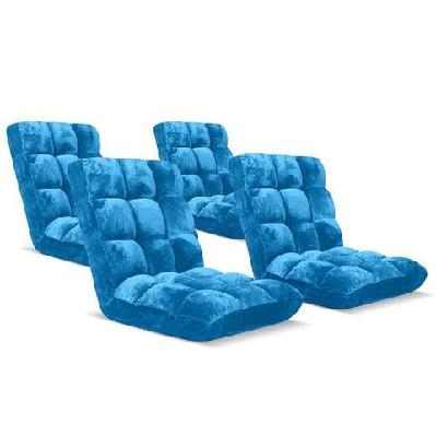 4x floor recliner folding lounge sofa futon couch folding chair cushion blue