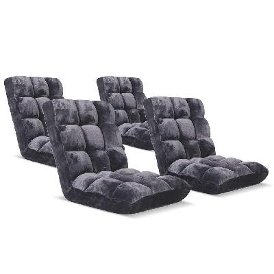 4x floor recliner folding lounge sofa futon couch folding chair cushion grey