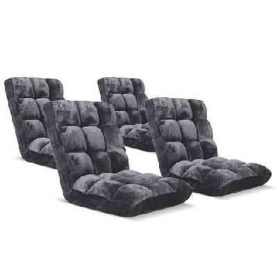 4x floor recliner folding lounge sofa futon couch folding chair cushion grey