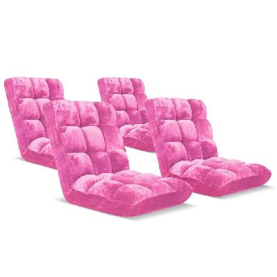 4x floor recliner folding lounge sofa futon couch folding chair cushion light pink