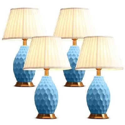 4x textured ceramic oval table lamp with gold metal base blue