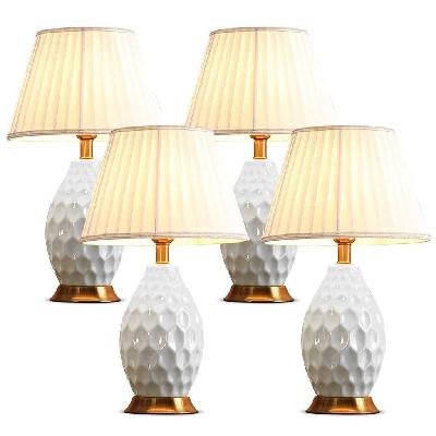 4x textured ceramic oval table lamp with gold metal base white