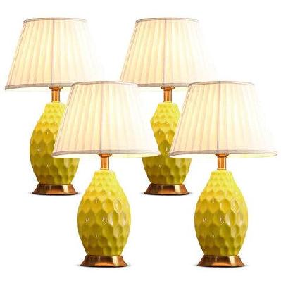 4x textured ceramic oval table lamp with gold metal base yellow