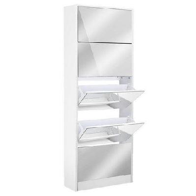 5 drawer mirrored wooden shoe cabinet - white