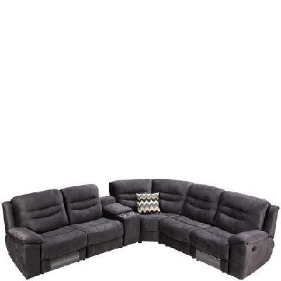 5 seater corner couch velvet grey fabric recliner sofa lounge set with quilted back cushions