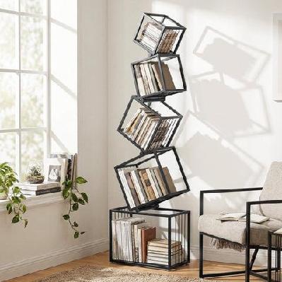 5-tier bookshelf metal geometric display shelf storage organizer black