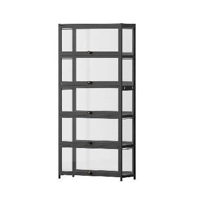 5-tier display cabinet storage bookshelf clear shelf black