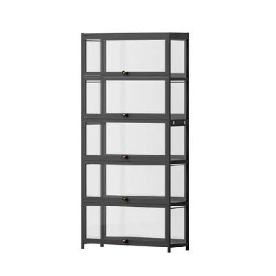 5-tier display cabinet storage bookshelf clear shelf black
