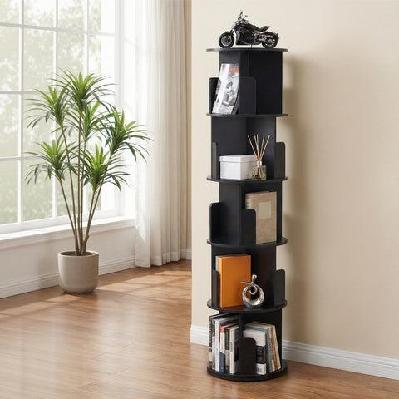 5 tiers bookshelf swivel bookcase display shelves stand round black