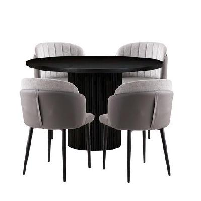 5pc dining set harper round marble look dining table 120cm white w/ 4pc royale fabric dining chair grey