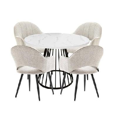 5pc dining set matilda round dining table 110cm faux marble w/ 4pc luka fabric dining chair coconut