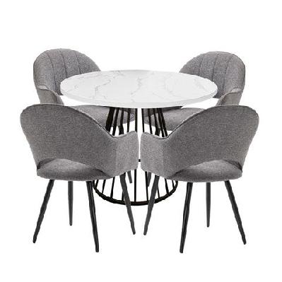 5pc dining set matilda round dining table 110cm faux marble w/ 4pc luka fabric dining chair grey