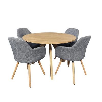 5pc dining set morrison round dining table 120cm natural w/ 4pc milan fabric dining chair grey