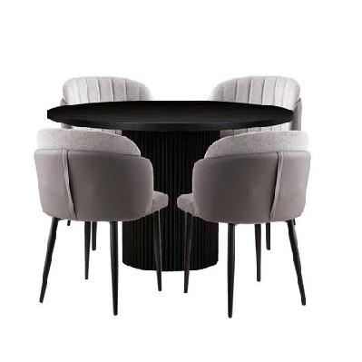 5pc dining set sona round dining table 120cm black w/ 4pc royale fabric dining chair grey