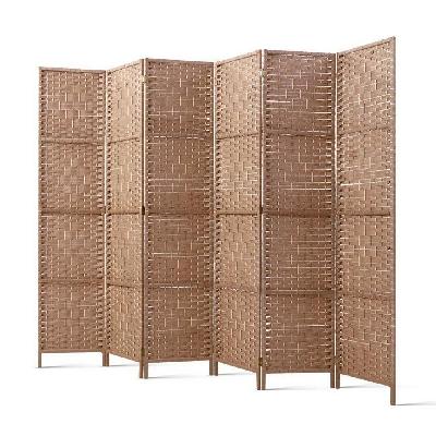 6 panel room divider screen privacy rattan timber foldable dividers stand hand woven