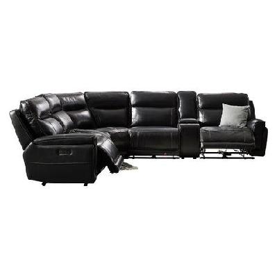 6 seater corner sofa with genuine leather black armless recliners straight console lounge set for living room