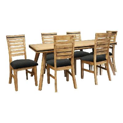 7 pieces dining suite 180cm medium size dining table and 6x chairs in solid acacia wooden frame in silver brush colour