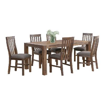 7 pieces dining suite 180cm medium size dining table and 6x chairs with solid acacia wooden base in chocolate colour