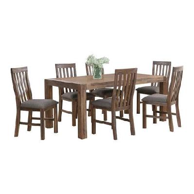 7 pieces dining suite 180cm medium size dining table and 6x chairs with solid acacia wooden base in chocolate colour
