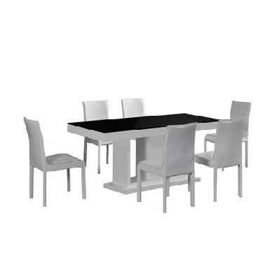 7 pieces dining suite dining table and 6x white chairs in rectangular shape high glossy mdf wooden base combination of black and white colour