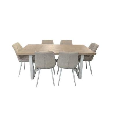 7pc dining set havana rectangular dining table 180cm w/ 6pc loma fabric dining chair beige
