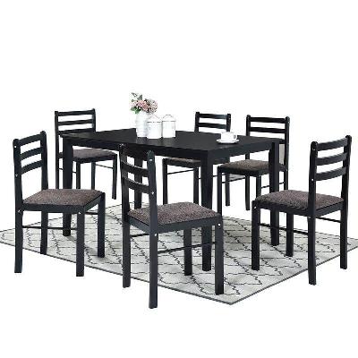 7pc dining set rectangular dining table 150cm with 6 dining chairs