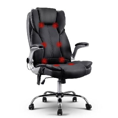 8 point pu leather massage chair - black
