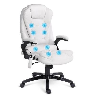8 point pu leather reclining massage chair - white