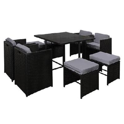 9 piece wicker outdoor dining set - black and grey