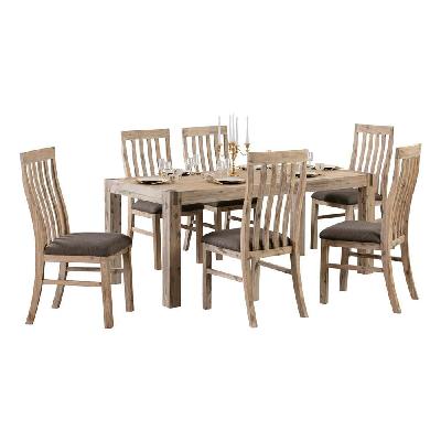 9 pieces dining suite 180cm medium size dining table and 8x chairs with solid acacia wooden base in oak colour