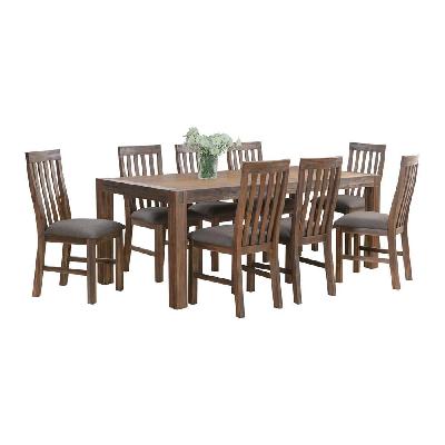 9 pieces dining suite 210cm large size dining table and 8x chairs with solid acacia wooden base in chocolate colour