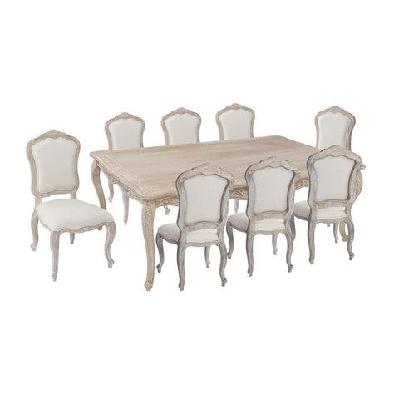 9pcs large sizes oak wood white washed finish dining set