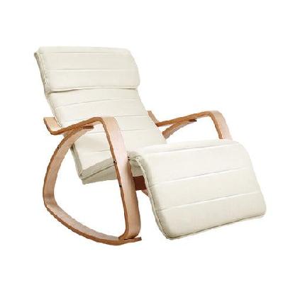 fabric rocking armchair with adjustable footrest - beige
