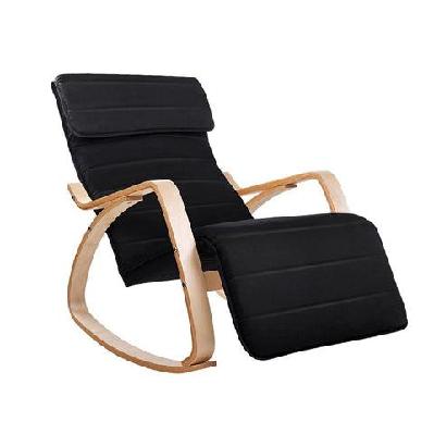 fabric rocking armchair with adjustable footrest - black