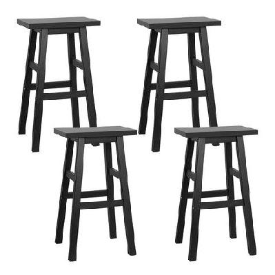 set of 4 beech wood bar stools - black