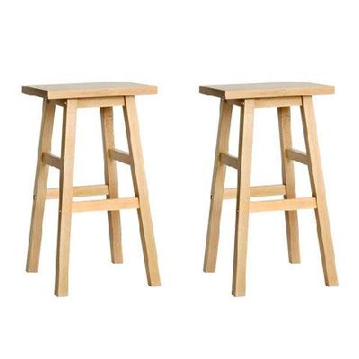 set of 2 beech wood bar stools - natural