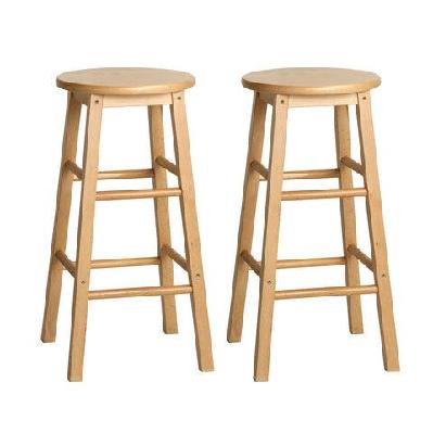 set of 2 beech wood backless bar stools - natural