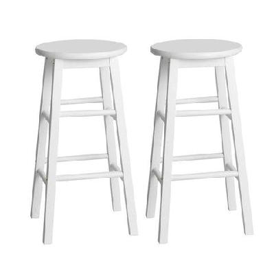 set of 2 beech wood backless bar stools - white